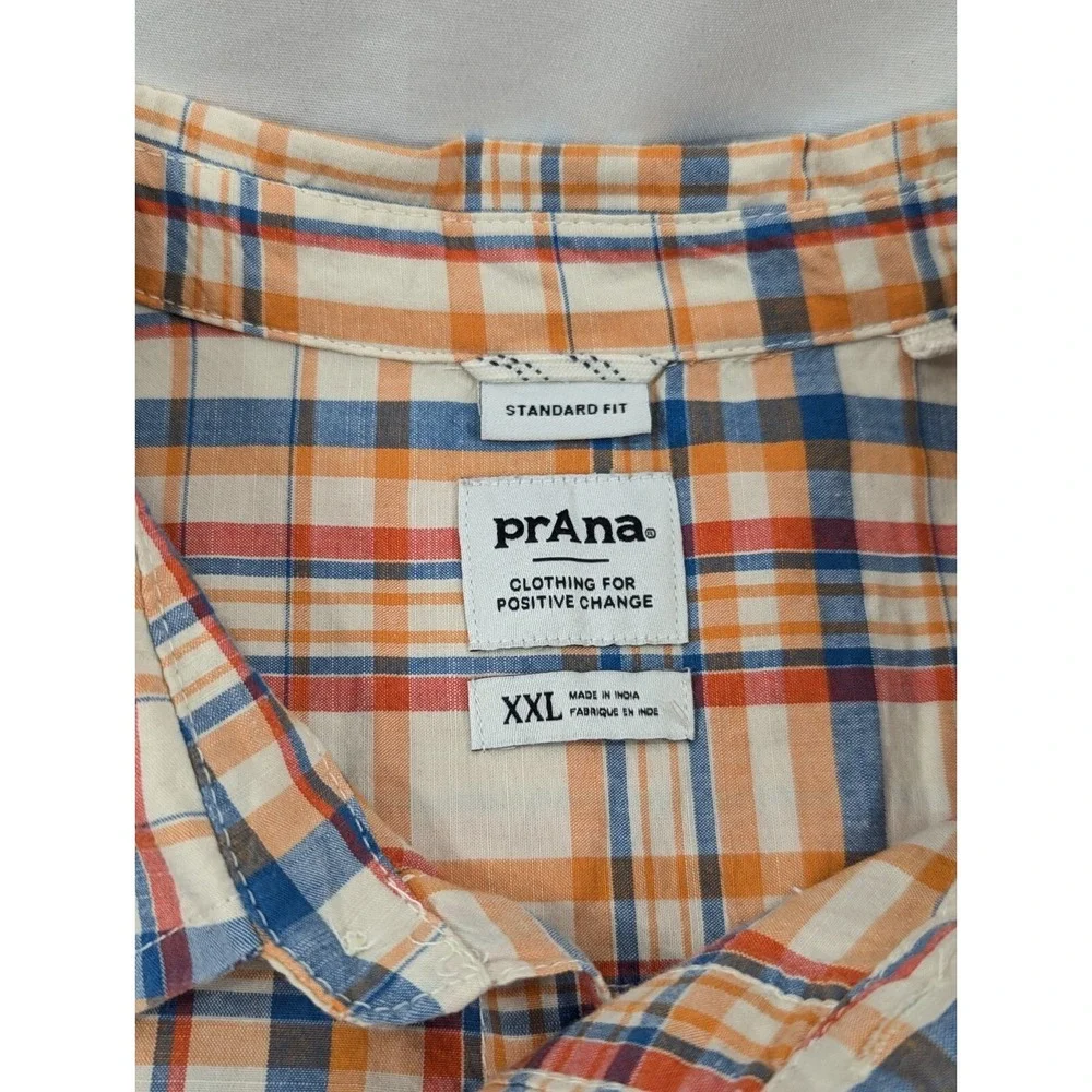 prAna Standard Fit Plaid Button Up Short Sleeve Shirt Size XXL‎ 2XL Mens EUC
